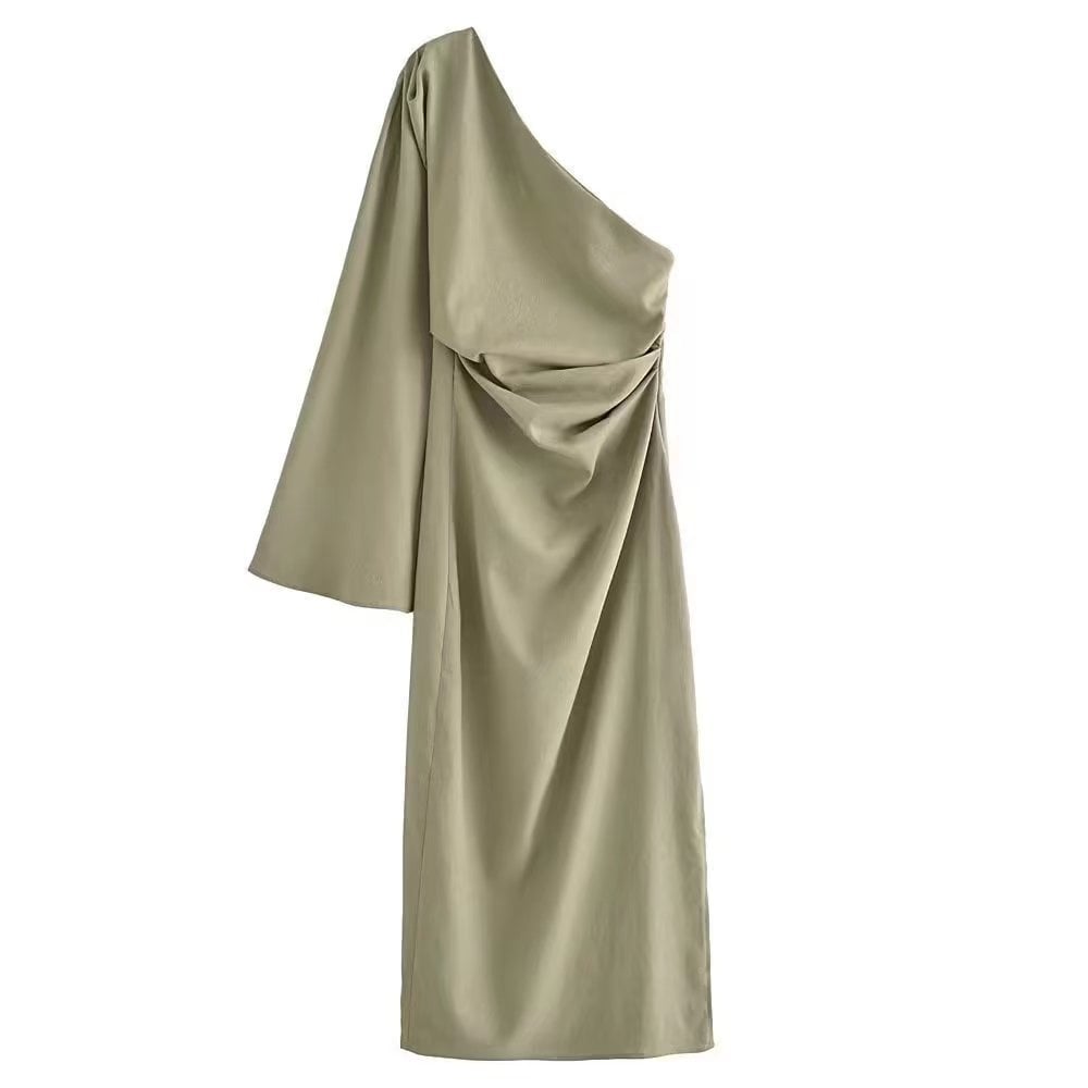 Oblique One-Shoulder Silk Twill Slim Dress